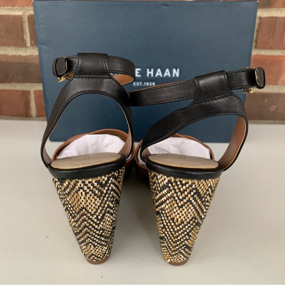 Cole Haan Myra Grand Wedge Sandals Women’s US 11 M Braided Black/Tan Leather NEW - Picture 6 of 8